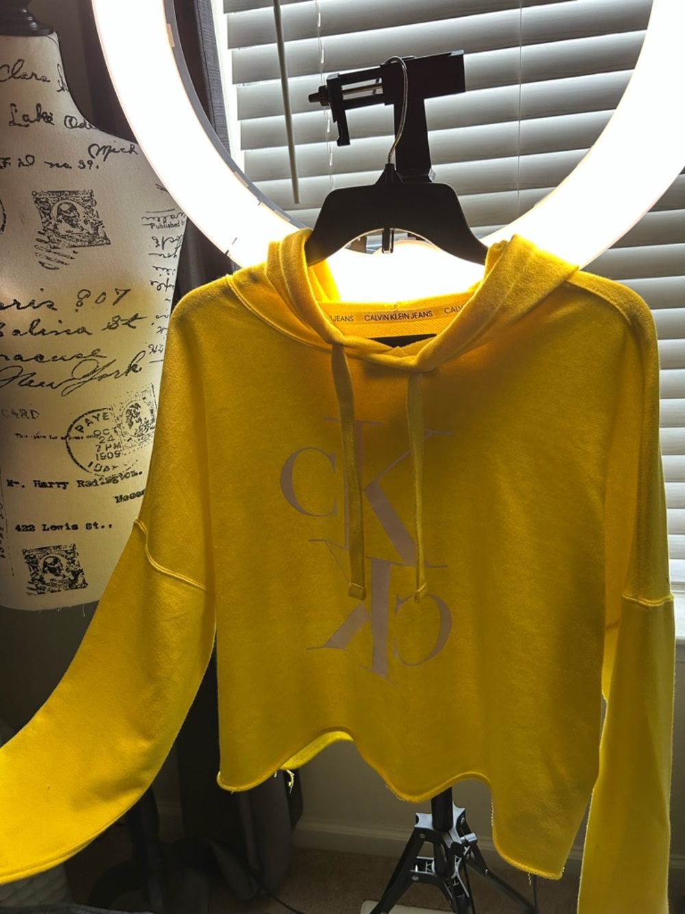 Calvin Klein Jeans Bright Yellow Logo Cropped Hoodie
